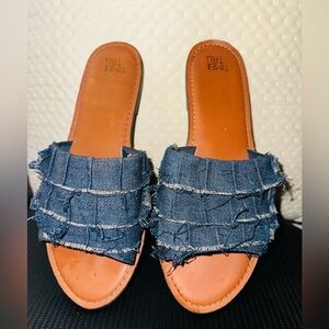 Time and Tru Women's Frayed Denim Slide Sandals